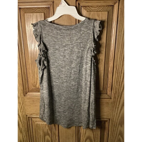 Lucky Brand Women’s Cold Shoulder Ruffle Knit Gray Long Sleeve Top XS NWT - Picture 4 of 5